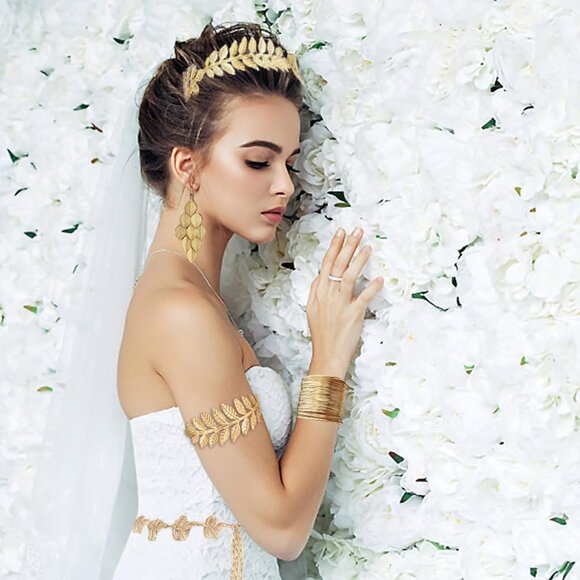 Greek Goddess Costume Accessories Set with Gold Leaf Crown Waist Chain Jewelry - Picture 6 of 6